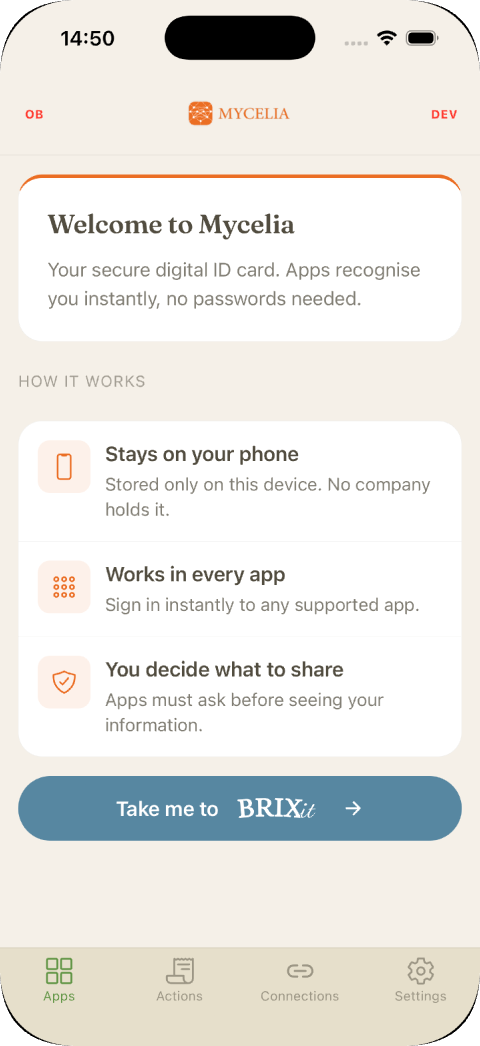 Mycelia onboarding screen - how it works